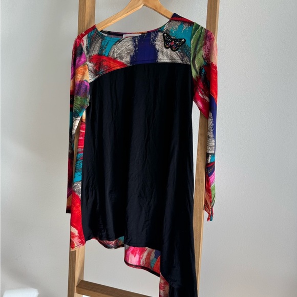 MISHCA l Colorful Asymmetrical Top with Butterfly Detail Small - Picture 1 of 6